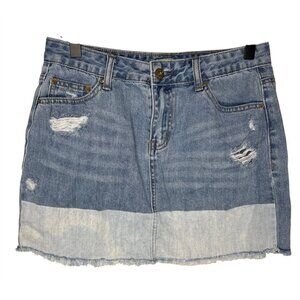 True Craft Distressed Denim Mini Skirt Size 7 Raw Hem Blue Jean